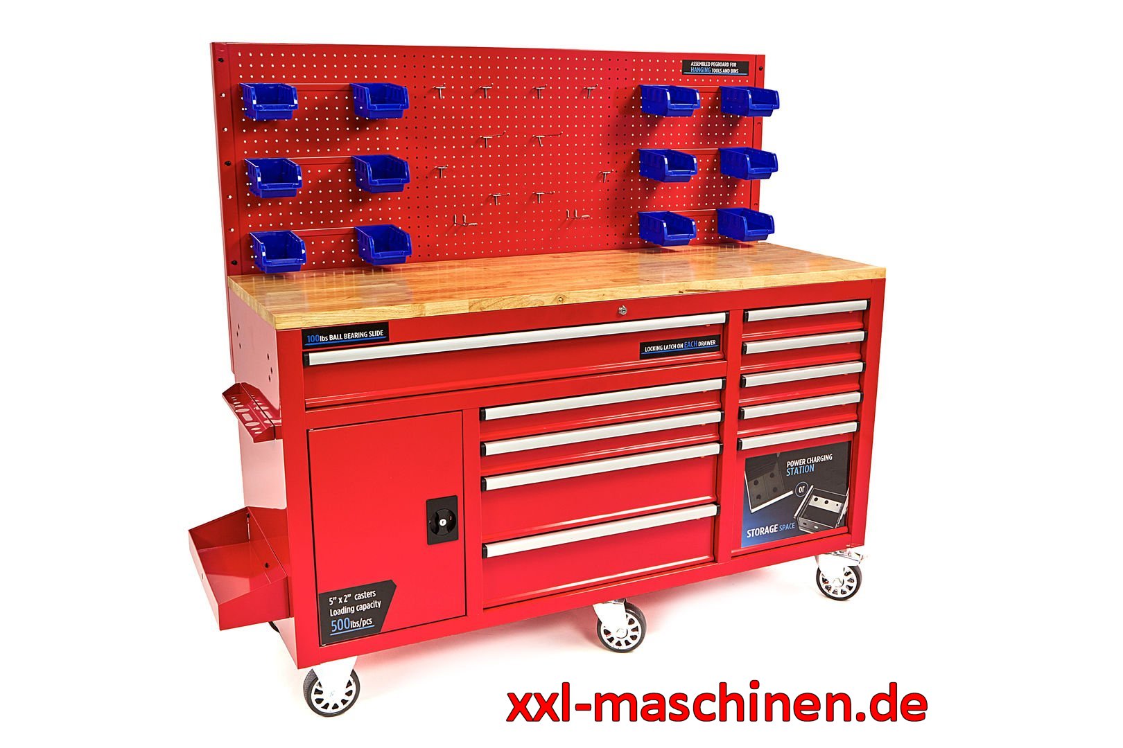    Werkstattwagen - Werkzeugwagen mit Schubladensystem und Rückwand in rot