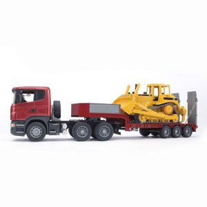 BRUDER Spielzeug Scania R-Serie LKW mit Tieflader + CATERPILLAR Bulldozer 03555