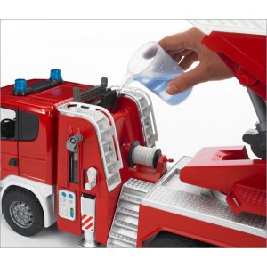 BRUDER Spielzeug 03590 LKW Scania R-Serie Feuerwehrleiter mit Wasserpumpe