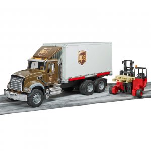 BRUDER Spielzeug MACK Granite UPS Logistik LKW mit Mitnahmestapler Stapler 02828