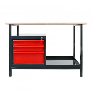 Werkbank Werktisch Arbeitstisch Werkstatt Tisch "Eko 3S" mit 3 Schubladen rot