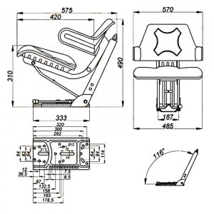 Traktorsitz STAR 09A gelb mit Armlehne