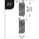 Biegerollensatz Typ E3, &Oslash; 96 x 55 x 50 mm, R 5,5+8 / 8+5,5 mm