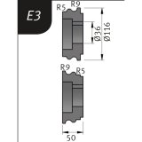Biegerollensatz Typ E3, &Oslash; 116 x 36 x 50 mm, R 5+9 / 9+5 mm