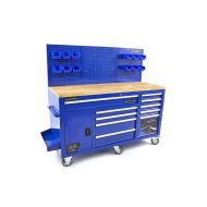 Hochwertiger, preisgünstiger Werkstattwagen - Werkzeugwagen mit Schubladensystem, Rückwand und Holz - Arbeitsplatte