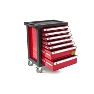roter Werkzeugwagen pulverbeschichtet mit 7 Schubladen und 154 Werkzeug-Teilen Fuellung