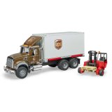 BRUDER Spielzeug MACK Granite UPS Logistik LKW mit Mitnahmestapler Stapler 02828