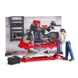 BRUDER bworld Spielzeug Motorradwerkstatt Motorrad Werkstatt Hebebühne / 62101