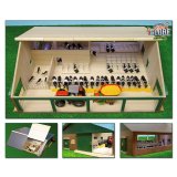 Spielzeug Holz Bauernhof Kuhstall Stall mit Melkraum & Liegenboxen 75x60x26,5 cm