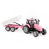 Kids Globe Spielzeug Traktor + Anhänger rosa m. Rückziehfunktion Light & Sound